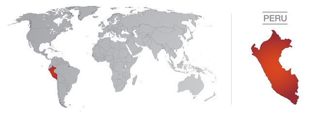 Peru in the world, with borders and all the countries of the world separated 

