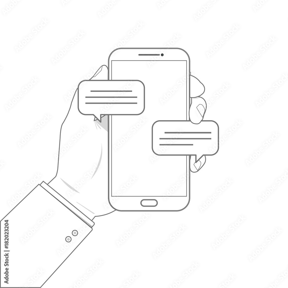 Poster outline drawing mobile phone chat message notifications vector illustration isolated on color backgr