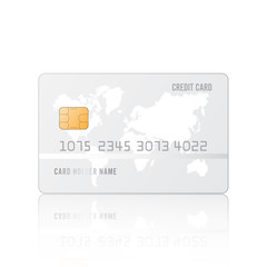 Credit Card realistic mockup. Clear plastic card template on grey background. Business and finance concept.