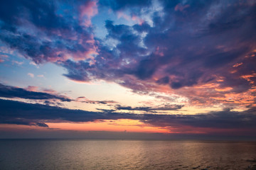 Calm sea and beautiful sunset in summer