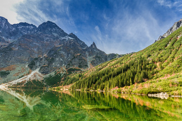 Green pond in the Tatra Mountains in autumn
