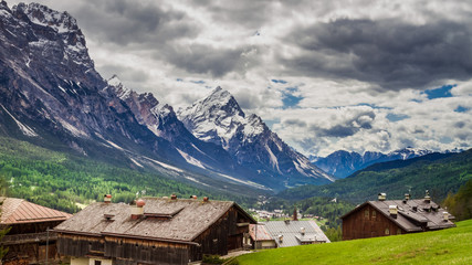 Fototapeta na wymiar Wonderful city Cortina di Ampezzo in Dolomites mountains, Italy