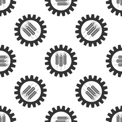 Agriculture symbol with cereal grains and industrial gears or idea. Industrial and agricultural icon seamless pattern on white background. Wheat and gear. Biotechnology concept. Flat design. Vector