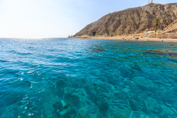 Turquoise Water of the Red sea and Coarl reef in Eilat, Israel