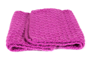 Pink knitted scarf isolated on white background