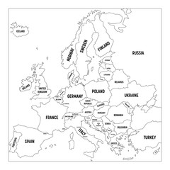 Outline map of Europe. Simplified wireframe map of black lined borders. Vector illustration. © pyty