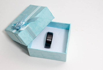 Black Ring in Light Blue Gift Box