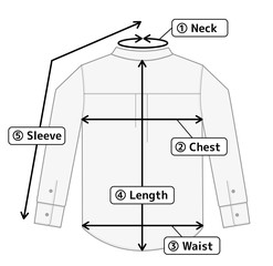 business shirt illustration for size chart (english)