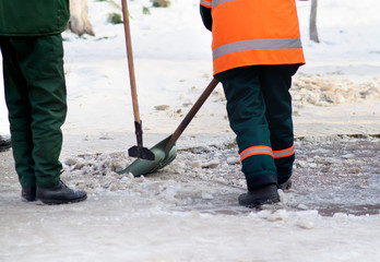 Workers clears the inner courtyard