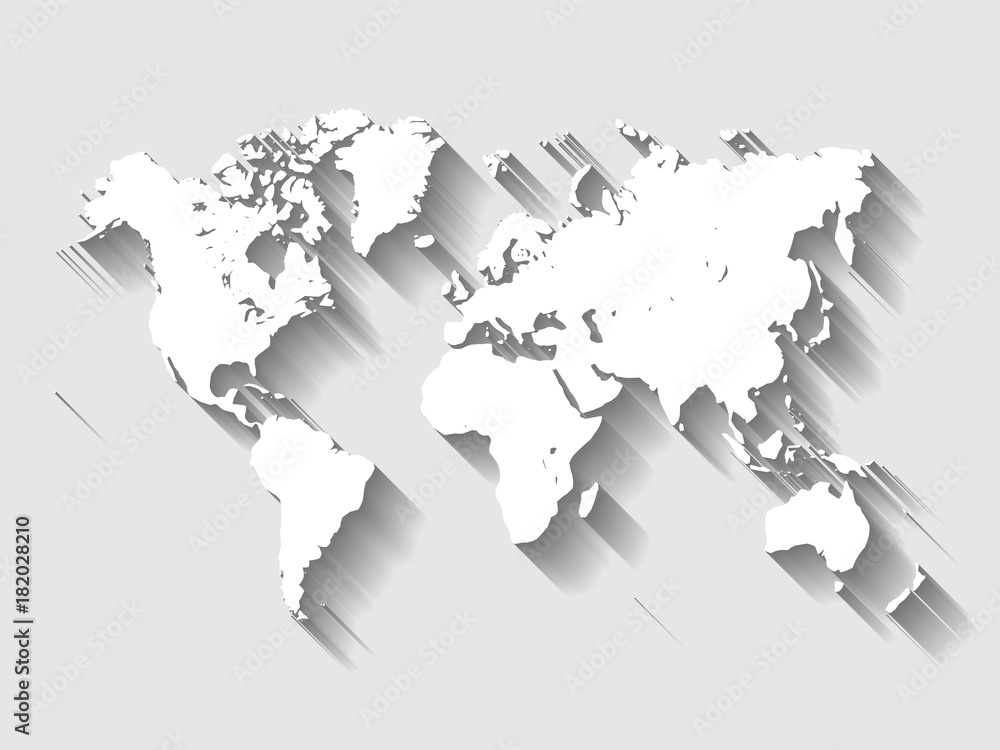 Poster white vector map of world. modern flat design with dropped long shadow isolated on green background.