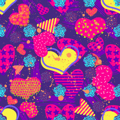 Abstract seamless vector pattern for girls, boys, clothes. Creative background with dots, geometric figures Funny wallpaper for textile and fabric. Fashion style. Colorful bright