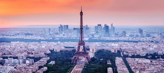 Türaufkleber Paris, Frankreich. Charmante Skyline der Stadt bei Sonnenuntergang. © Feel good studio