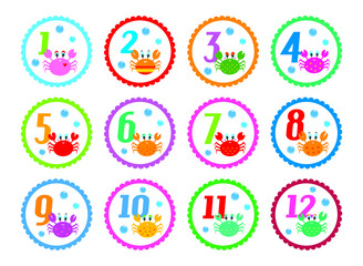 cute crab sricker with numbers