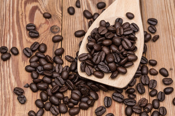 coffee beans on wooden table