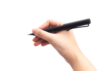 hand use pen isolated on white background
