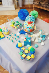 Birthday candy bar made in a style of building blocks for little children