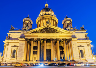 Fototapeta na wymiar St. Isaac's Cathedral in St. Petersburg, Russia . inscription on the building in Old Russian language: My God by your force the Tsar will rise