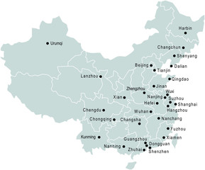 China Country Map With City Name Labels