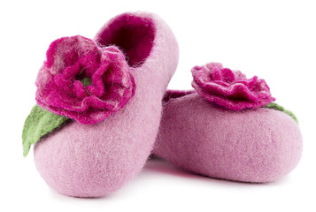 Pink Felt Shoes with Flower Decoration