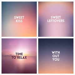 Abstract vector fog blurred background set. Square blurred background - sky clouds colors With love quotes