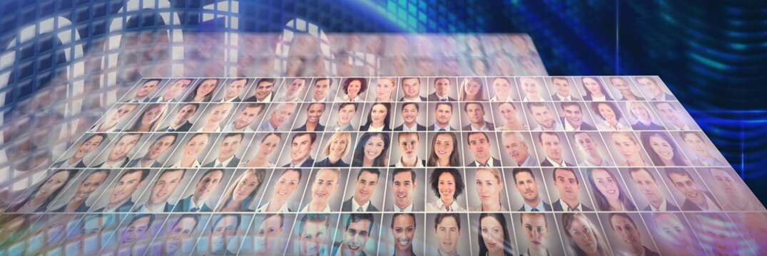 Composite image of binary code on digital screen