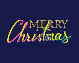 Fototapeta premium Merry Christmas golden and fluid colors lettering for greeting card design.