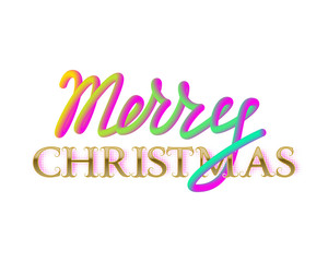Merry Christmas golden and fluid colors lettering for greeting card design on white background.