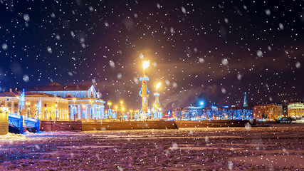 Christmas in St. Petersburg. Spit of Vasilyevsky Island