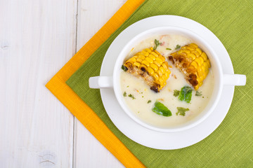 Delicious creamy soup with corn