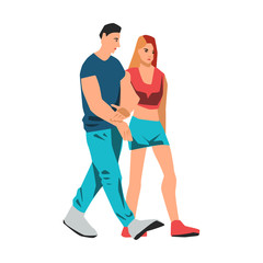 Couple walking together vector illustration on white background