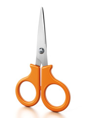 Orange kids' scissors isolated on white background. 3D illustration