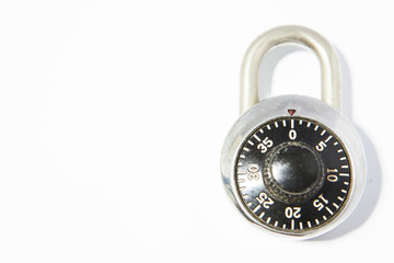 a combination padlock on a white background. with copy space for your text