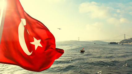 Flag of Turkey on a ship