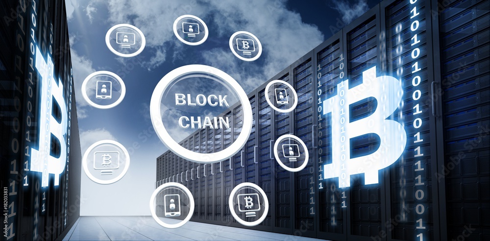 Poster composite image of symbol of bitcoin digital cryptocurrency with