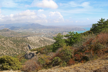 Fototapeta na wymiar On a Mountain Socol (Sokol) (Falcon) peak overlooking the Black sea, Crimea.