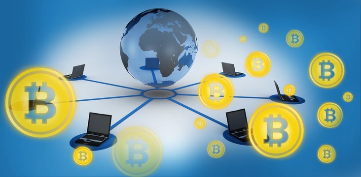 Composite image of symbol of bitcoin digital cryptocurrency