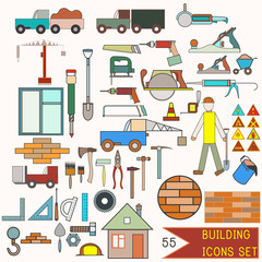 Collection of building icons. 55 elements for design