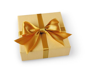 Golden classic shiny gift box with satin bow
