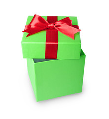 Classic green gift box with red satin bow