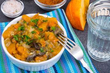 Vegetarian ragout with potatoes, carrots and pumpkin