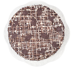 Homemade cake decorated with chocolate icing