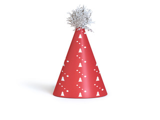 abstract christmas new year hat red cone white background 3d rendering