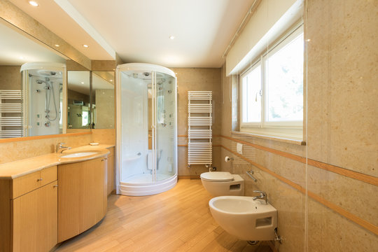 Luxurious bathroom with upholstery