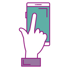 hands human with smartphone device vector illustration design