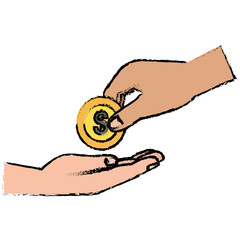 Fototapeta na wymiar hands with coin money isolated icon vector illustration design
