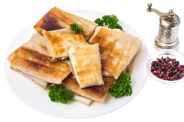 Grilled pita bread with cheese filling, close up,delicious and hearty breakfast