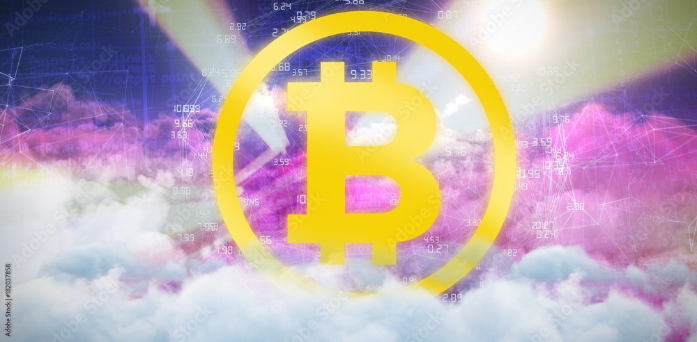 Poster composite image of symbol of bitcoin digital cryptocurrency