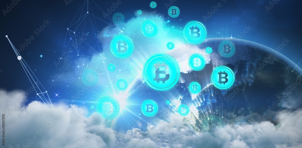 Poster Composite image of symbol of bitcoin digital cryptocurrency