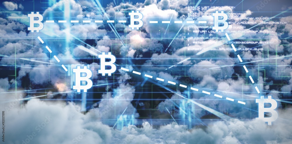Poster composite image of symbol of bitcoin digital cryptocurrency