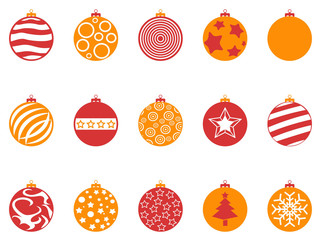 orange and red color christmas ball icons set